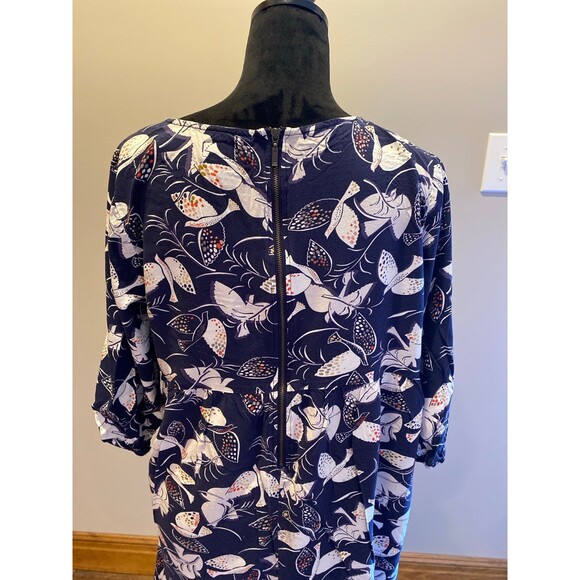 Old Navy Tunic Top or Mini Dress Size Large Navy w/White Birds Zipper Back Comfy - Picture 5 of 11
